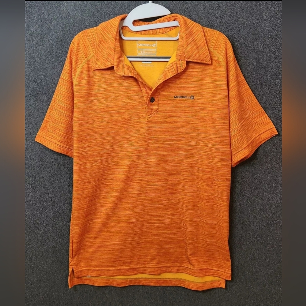 Merrell Mens S Optiwick UV Protection Orange Heatherd Polo Tagless Quick Drying